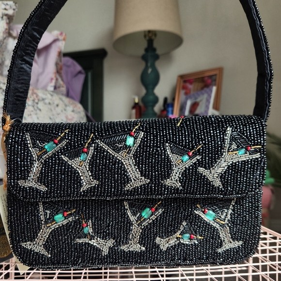 Black Beaded Martini Shoulder Bag - Picture 5 of 6